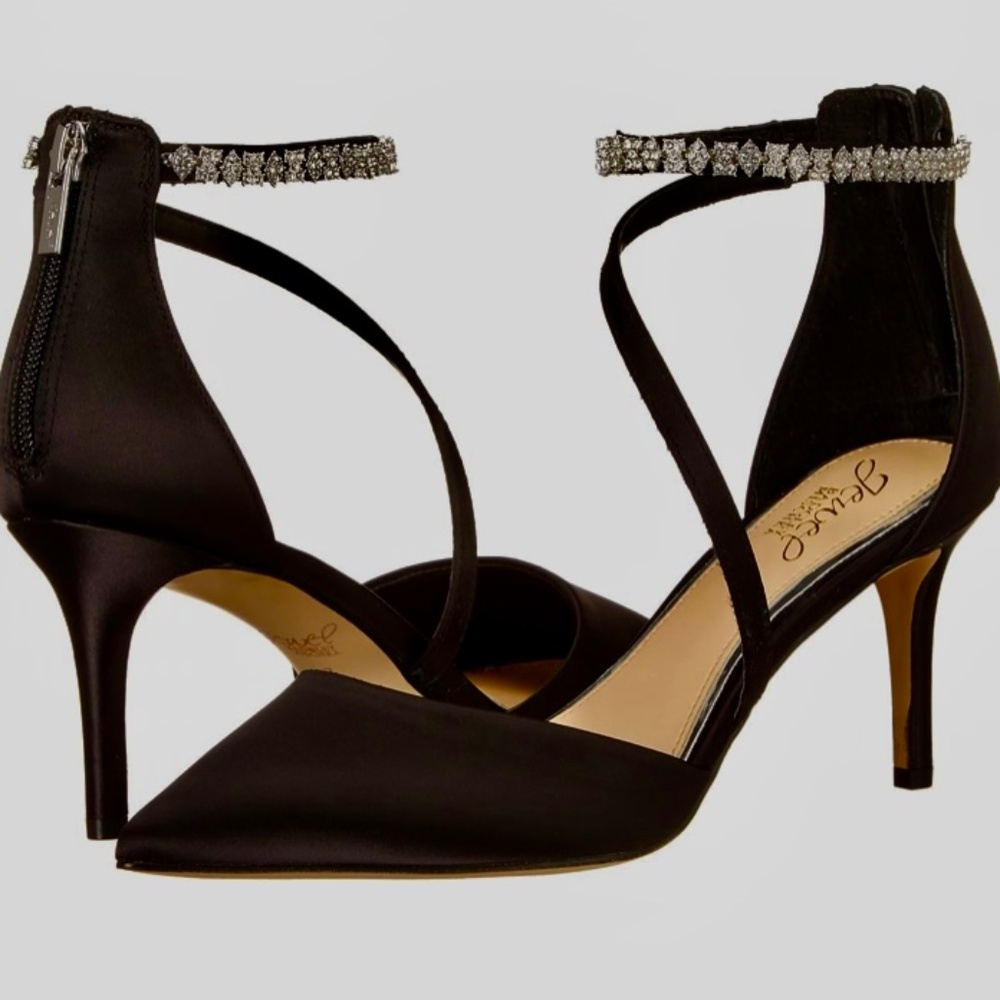 Jewel Badgley Mischka Alaia Pointed-Toe Kitten Heel~Black~Size 8.5